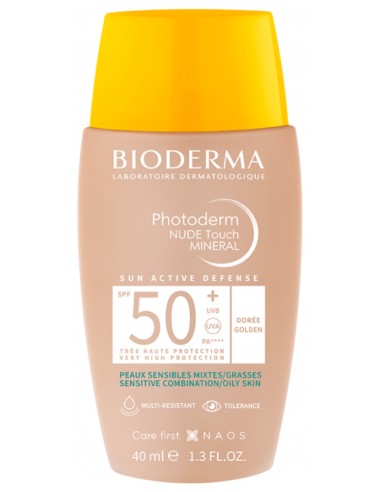 Bioderma Fotoprotector Photoderm NUDE Touch Mineral SPF50+ con Color Tono Dorado x40ml