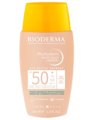 Bioderma Fotoprotector Photoderm NUDE Touch Mineral SPF50+ con Color Tono Muy Claro x40ml