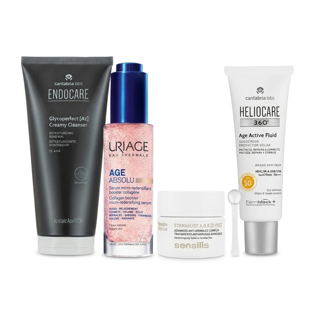Kit Endocare Glycoperfect Creamy Cleanser x150ml+Uriage Age Absolu Suero x30ml+Sensilis Eternalist Age Eyes x20ml+Heliocare 360° Age Active Fluido SPF50+ x50ml