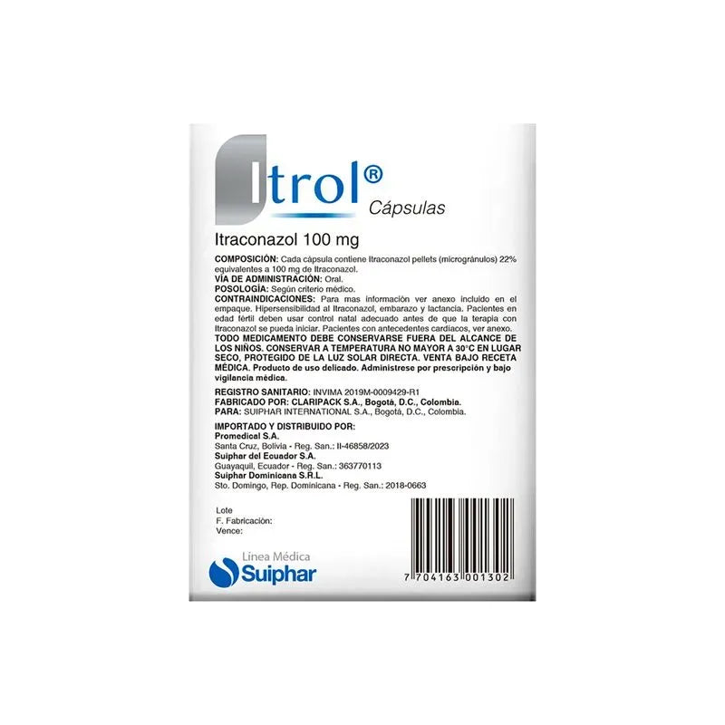 Suiphar Itrol 100mg x 15 capsulas