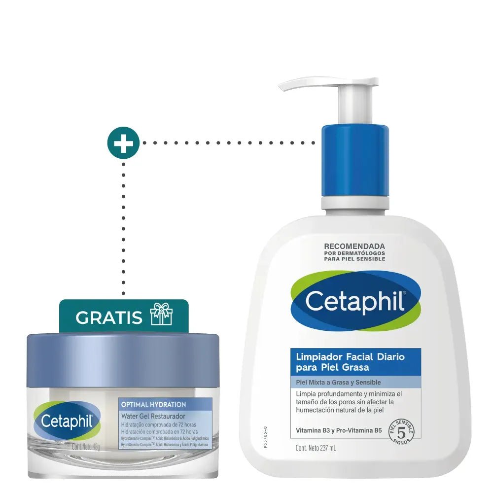 Kit Piel Grasa Cetaphil Limpiador Piel Grasa x237ml + Optimal Hydration Water Gel x48g - TIENDA PIEL